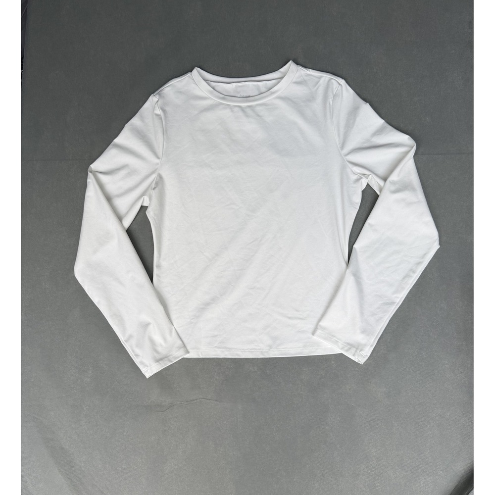 Automet Womens White Long Sleeve Crew Neck Slim Fit Stretch Top Size L